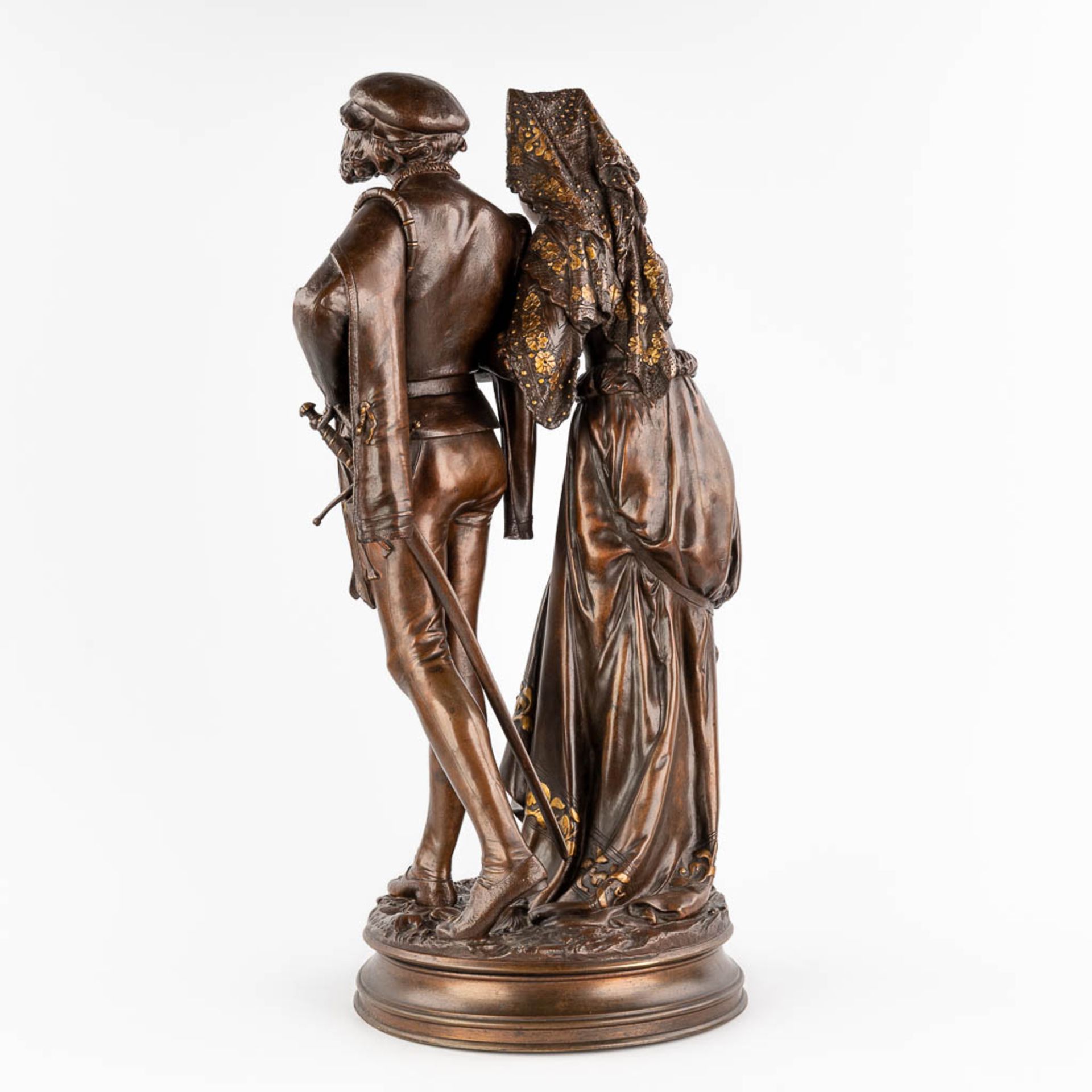 Adrien Etienne GAUDEZ (1845-1902) 'Gentleman and woman' patinated bronze. (H: 62 x D: 26 cm) - Image 5 of 15