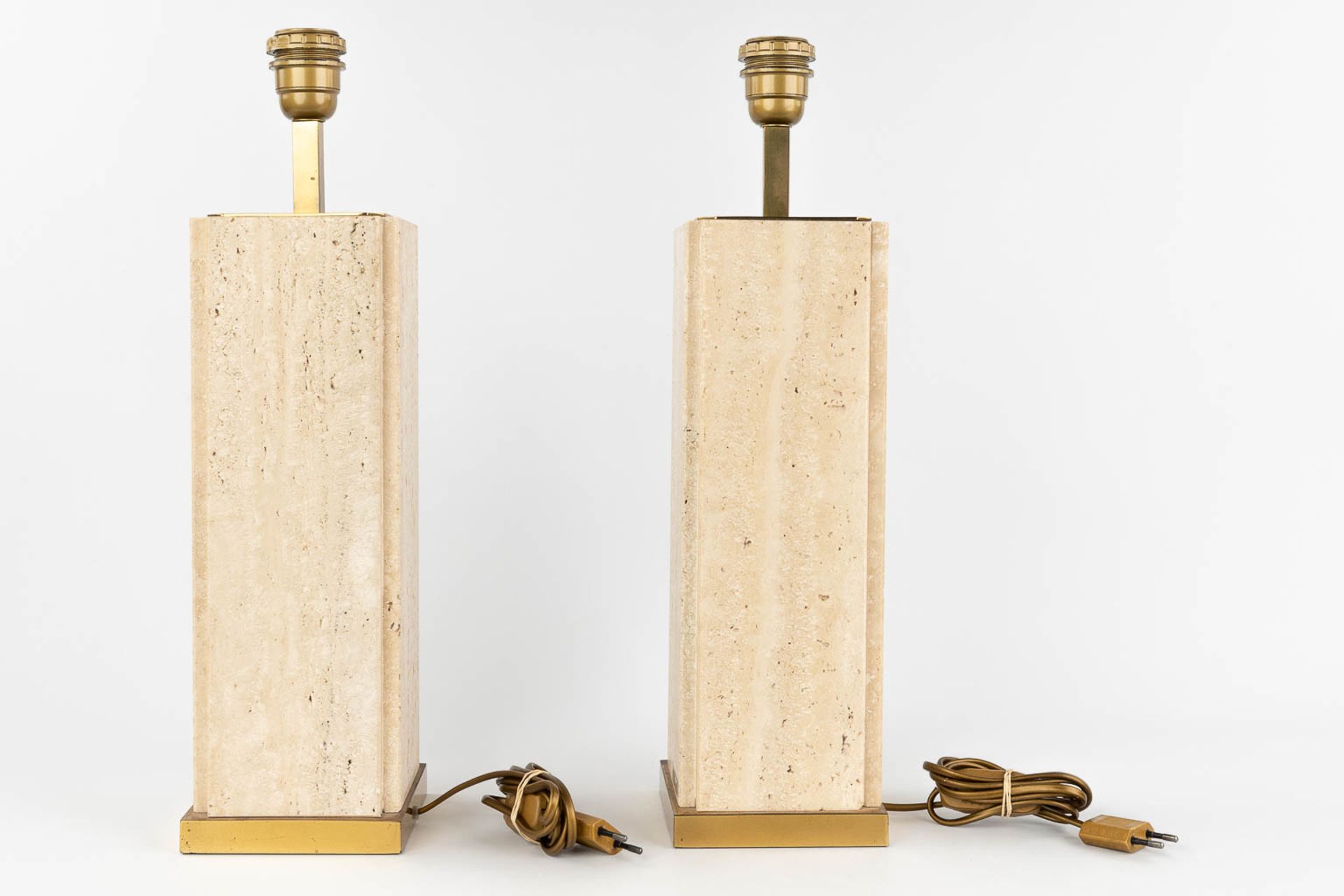 Camille BREESCHE (XX) 'Pair of table lamps' Brass and Travertine. (L: 13 x W: 13 x H: 49 cm) - Bild 6 aus 12