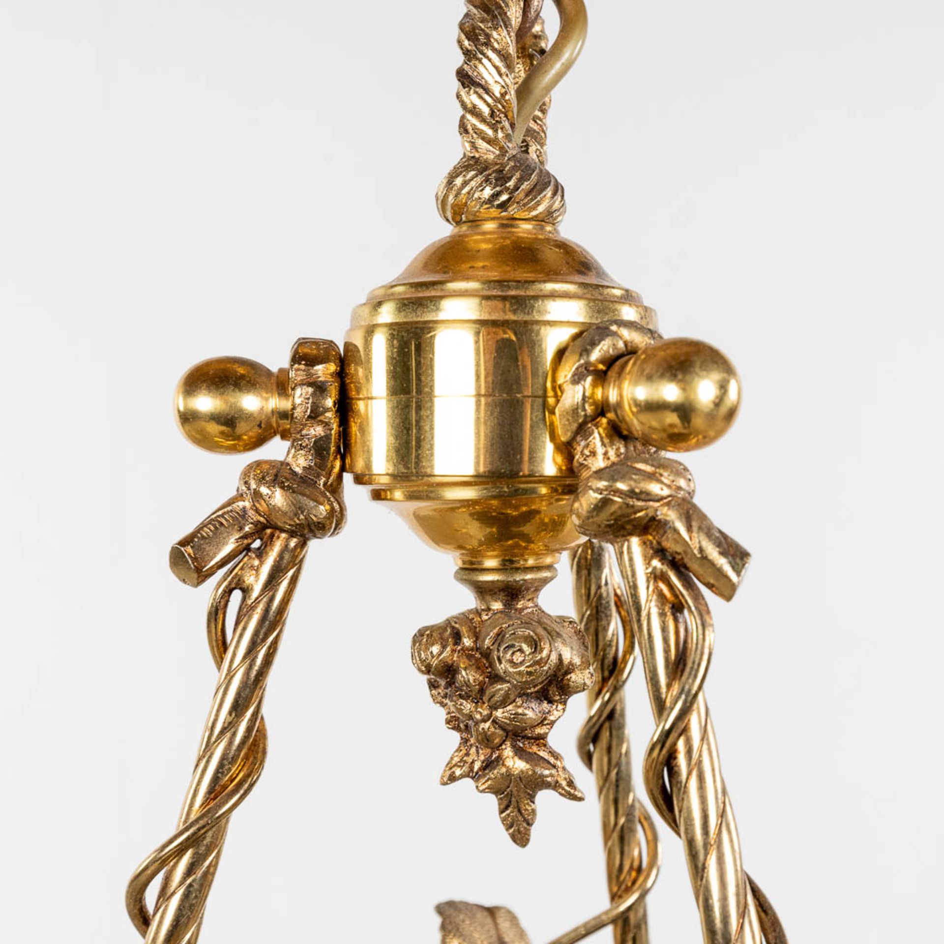 A chandelier, brass with glass lampshades, circa 1970. (H: 60 x D: 40 cm) - Image 5 of 9