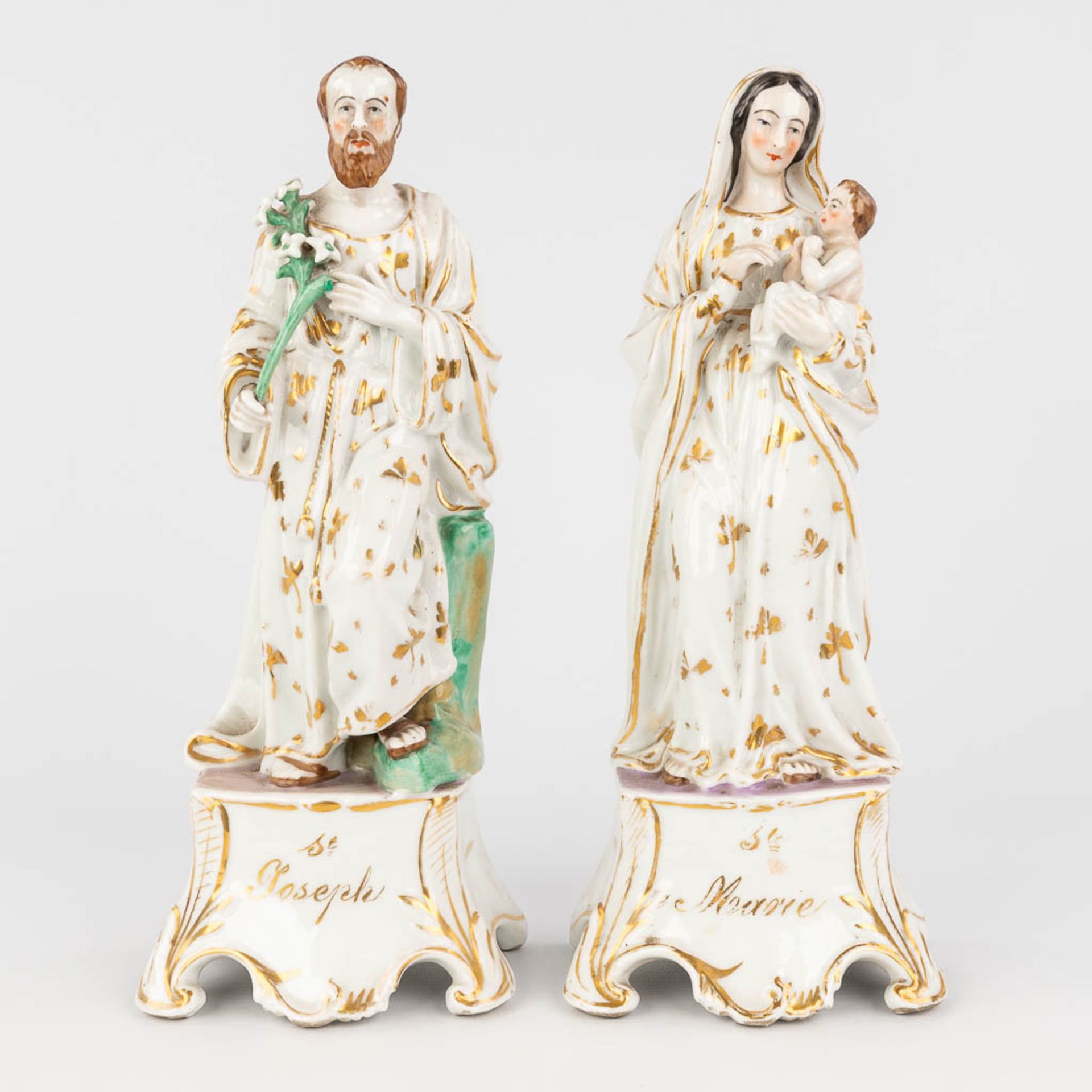 A porcelain figurine of Mary and Joseph, made in Andenne, Belgium. (H: 32 cm) - Image 3 of 13