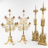 A collection of 2 pairs of Church candlesticks and candelabra. Circa 1900. (H: 79 cm)