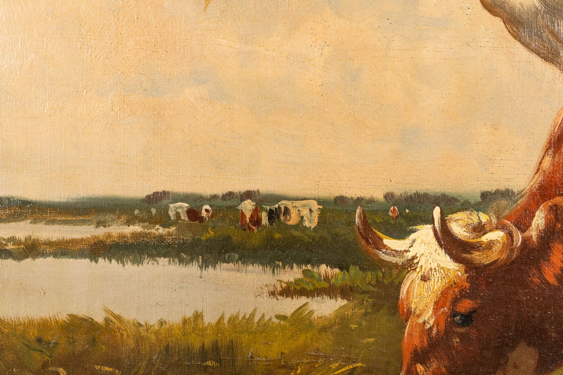 Henry SCHOUTEN (1857/64-1927) 'Pendant paintings, cows in a field' oil on canvas. (W: 80 x H: 55 cm) - Image 12 of 15