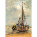 Franz COURTENS (1854-1943) 'Bateau de Pche ˆ la c™te' oil on canvas. (W: 84 x H: 117 cm)