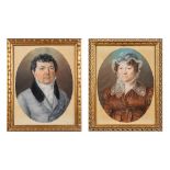 A pair of portraits, watercolour on paper, added a pencil drawing of a noble man. 1820-1824. (W: 40