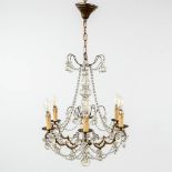 A hall lamp, bronze decorated with glass. 19th century. (H: 60 x D: 50 cm)