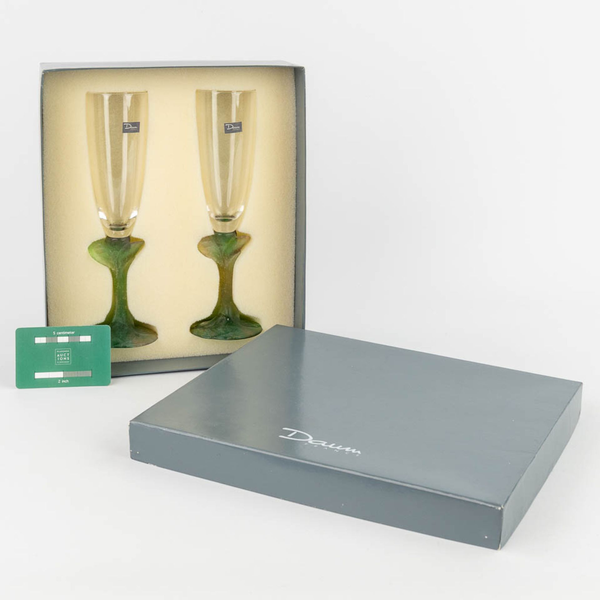 Daum France, 'Nature' a pair of champagne glasses in the original box. (H: 24 x D: 7 cm) - Image 2 of 13