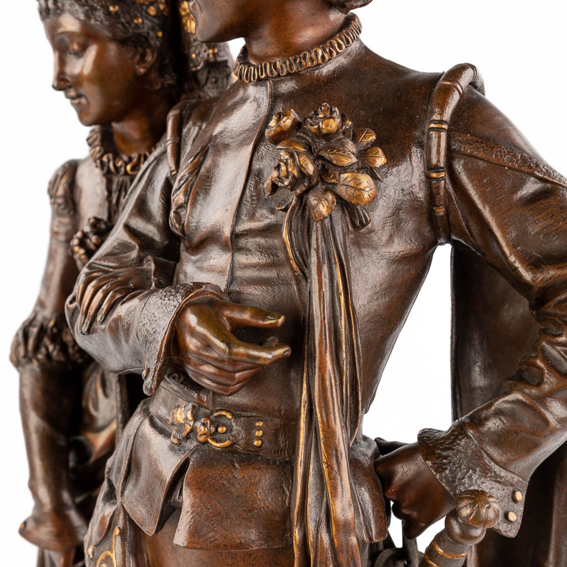 Adrien Etienne GAUDEZ (1845-1902) 'Gentleman and woman' patinated bronze. (H: 62 x D: 26 cm) - Image 12 of 15