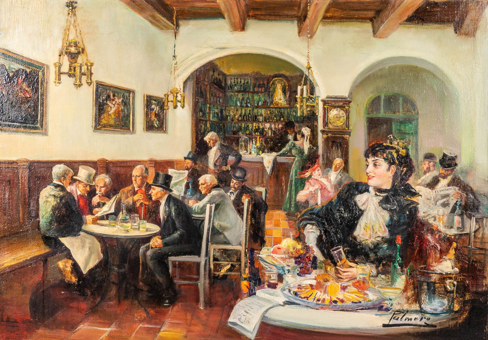 Alfredo PALMERO (1901-1991) 'Tavern' oil on canvas. (L: 81 x W: 116 cm)