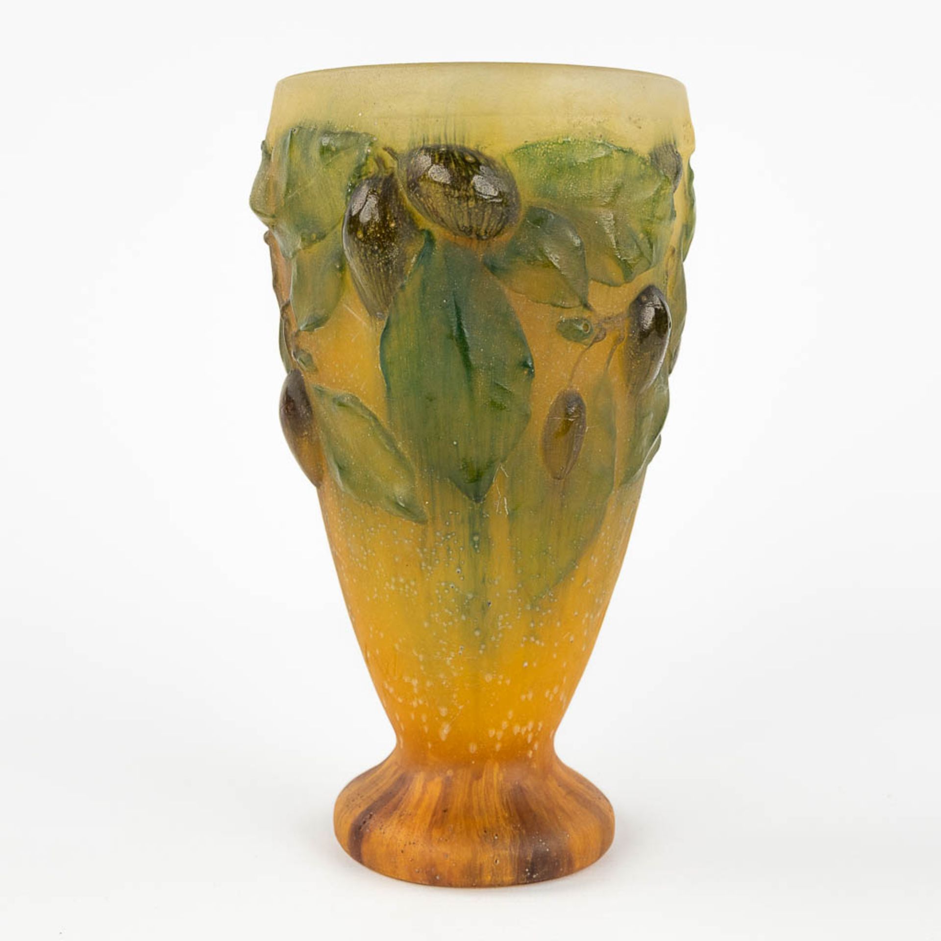 Amalric WALTER &amp; Henry BERGE (XIX-XX) 'Plum Vase' pate de verre. (H: 20 x D: 12 cm) - Image 3 of 14