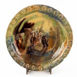 An antique display plate Flemish Earthenware, German rider with a pickelhaube. Made in Torhout, Flan