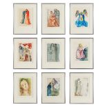 Salvador DALI (1904-1989) 'Dante Alegieri: Divine Comedy', a set of 9 prints. (W: 21,5 x H: 29 cm)