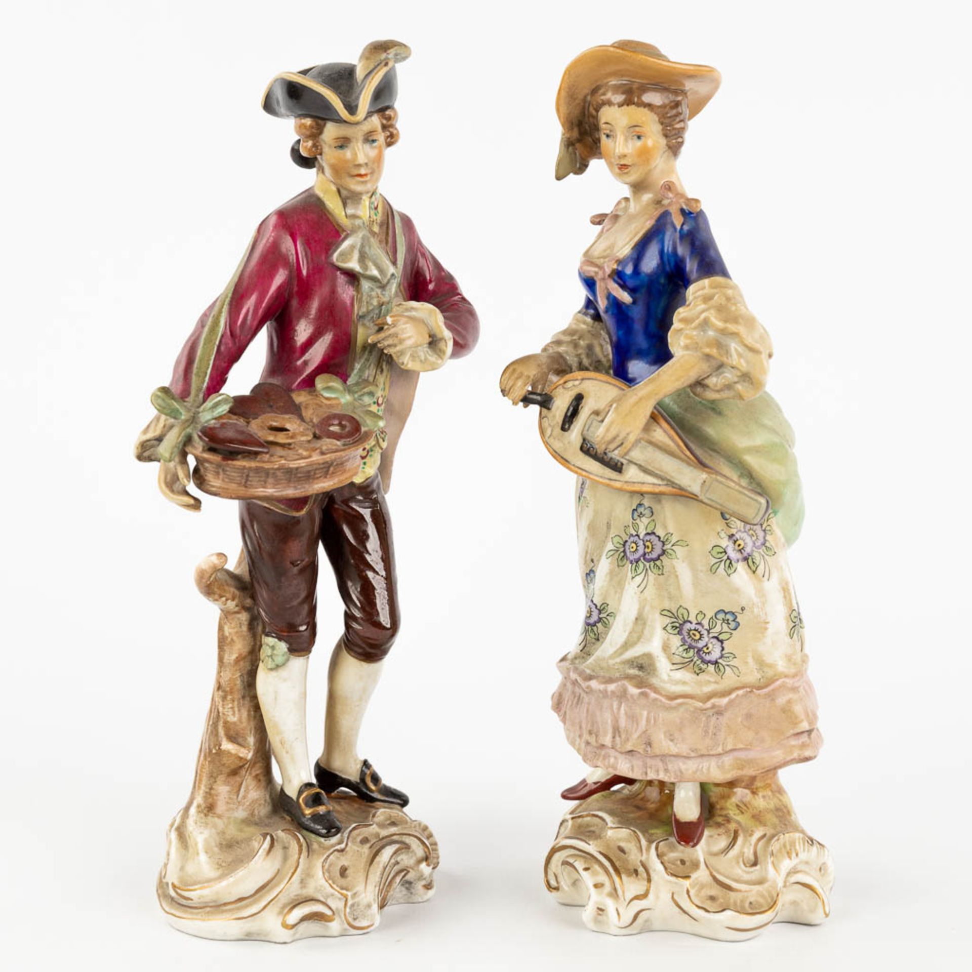 An collection of porcelain figurines. Marks by Volkstedt, Capodimonte. (H: 23 cm) - Image 4 of 20