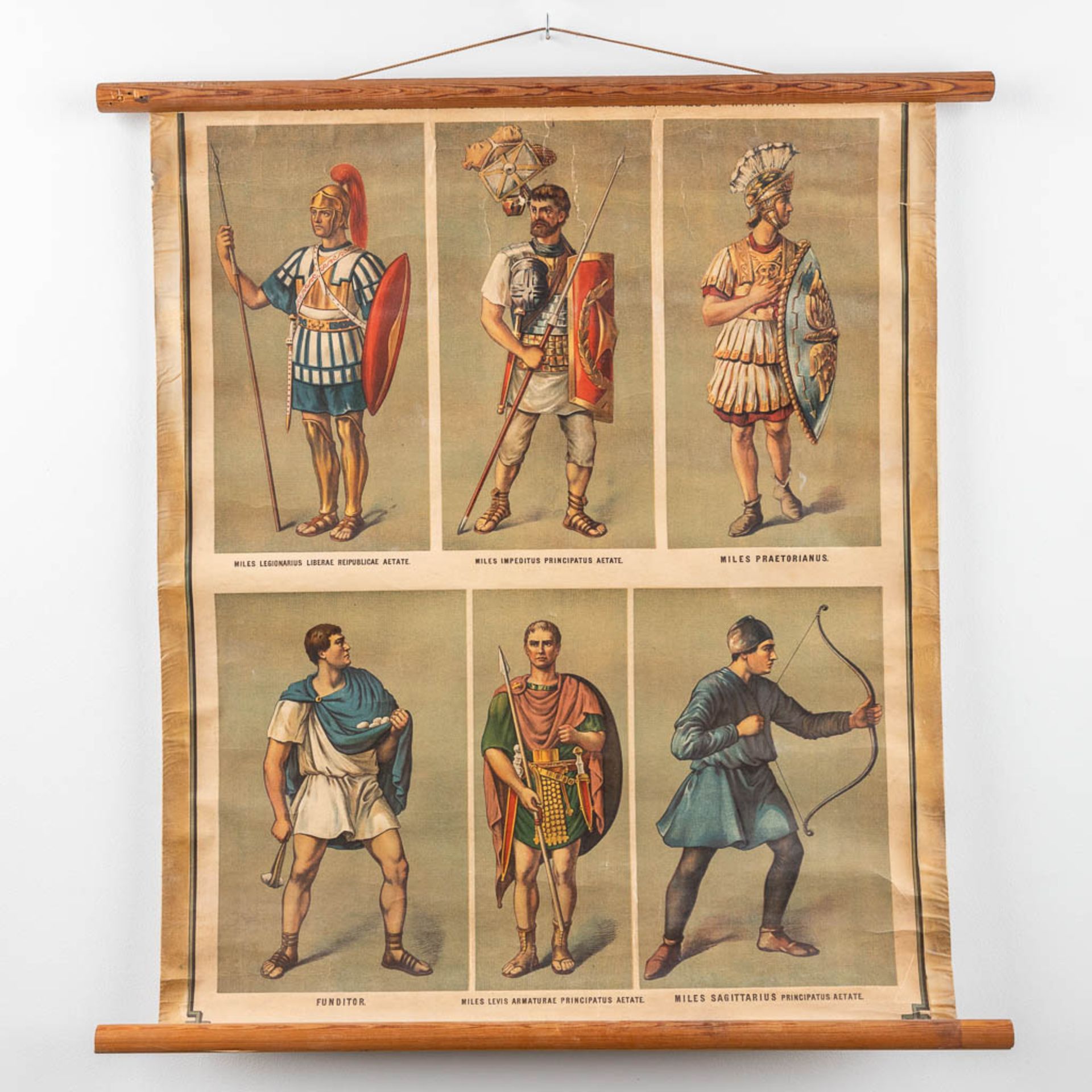 A collection of 7 antique and decorative school posters, Greek and Roman warriors, Ships and houses. - Image 7 of 16
