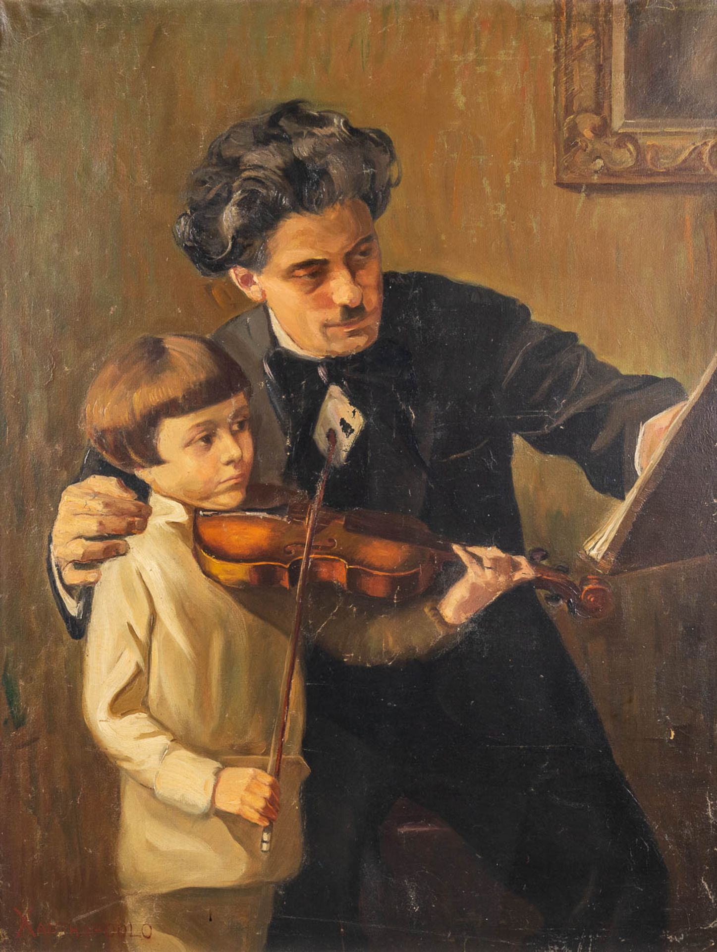 The Violin Player, a painting, oil on canvas. Signed Xanthopoulo. (W: 80 x H: 105 cm)