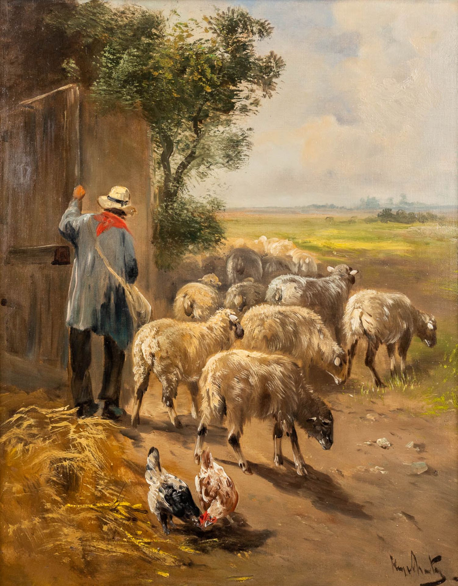 Henry SCHOUTEN (1857/64-1927) 'Sheep herder' oil on canvas. (W: 60 x H: 75 cm)