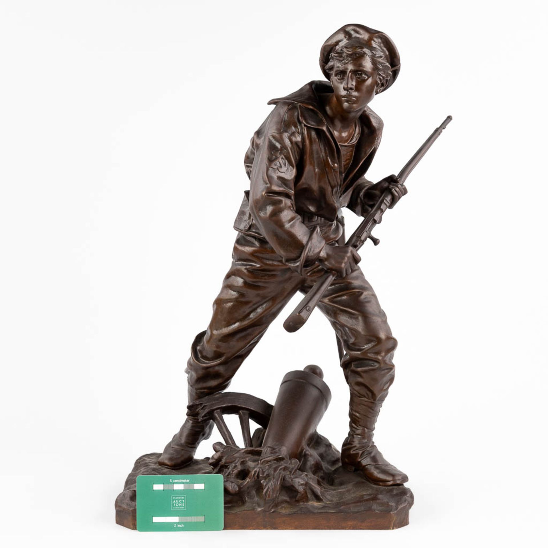 Aristide CROISY (1840-1899) 'Soldier', patinated bronze. 19th C. (L: 22 x W: 30 x H: 49 cm) - Image 2 of 14