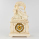 An alabaster mantle clock 'The Abduction of Europa'. 19th C. (L: 14,5 x W: 28 x H: 52 cm)