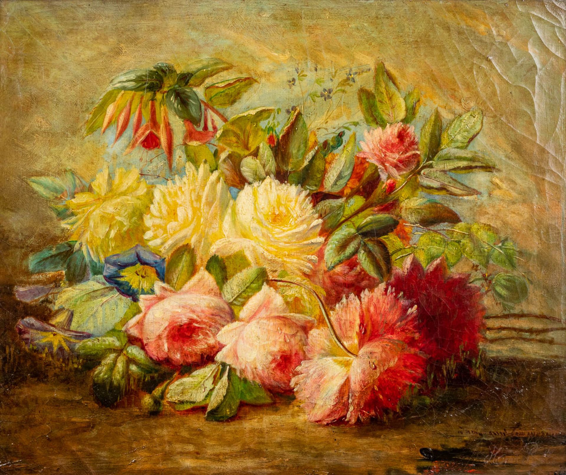 Henri ROBBE (1807-1899) 'Flower' oil on canvas. (W: 55 x H: 46 cm)