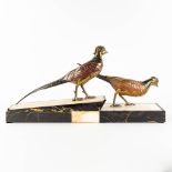 Jean-Baptiste HUGUES (1849-1930) 'Pheasants', Spelter on onyx and marble. (L: 14,5 x W: 70 x H: 34 c
