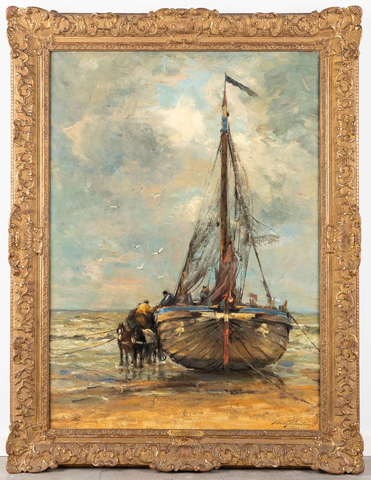 Franz COURTENS (1854-1943) 'Bateau de Pche ˆ la c™te' oil on canvas. (W: 84 x H: 117 cm) - Image 3 of 7