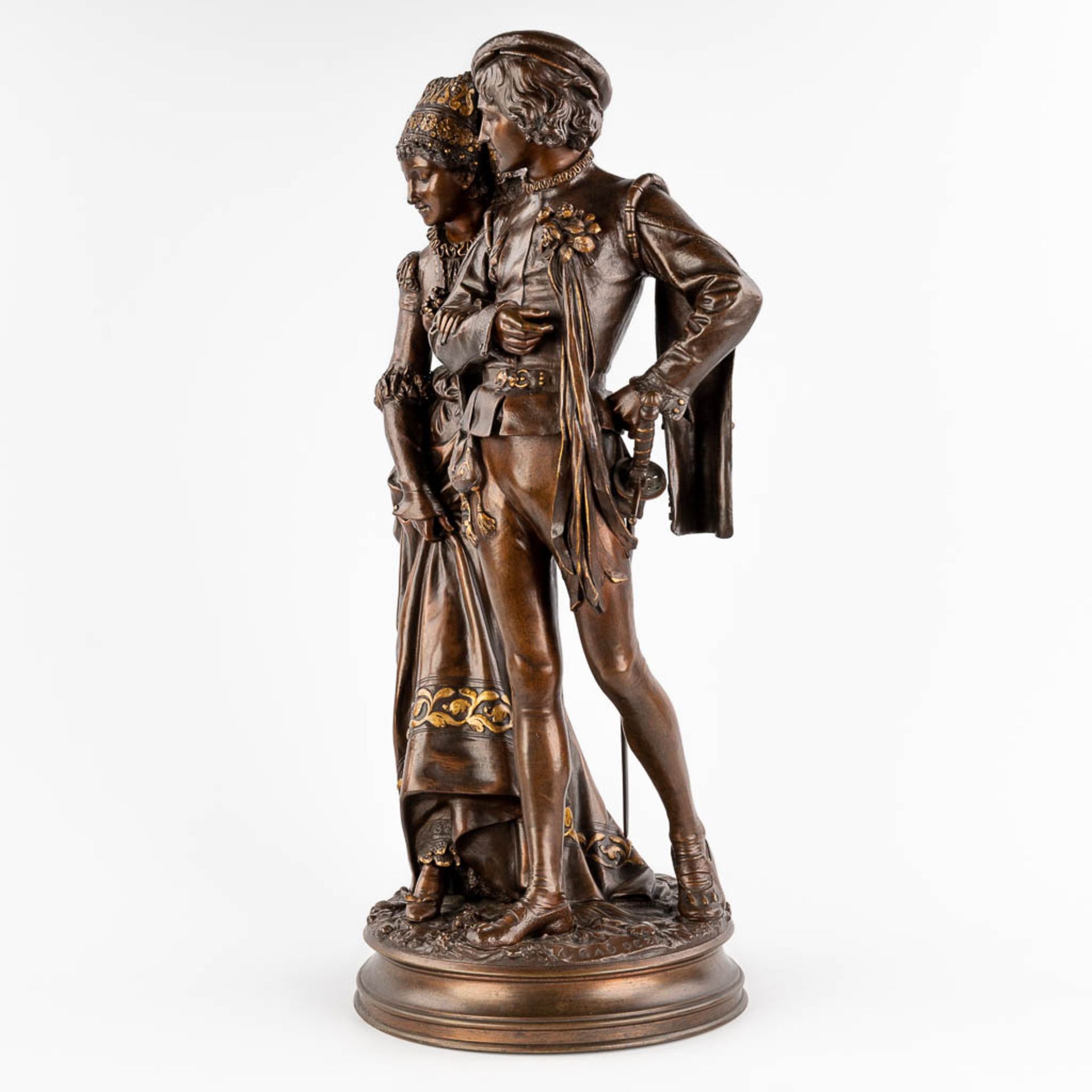 Adrien Etienne GAUDEZ (1845-1902) 'Gentleman and woman' patinated bronze. (H: 62 x D: 26 cm) - Image 3 of 15