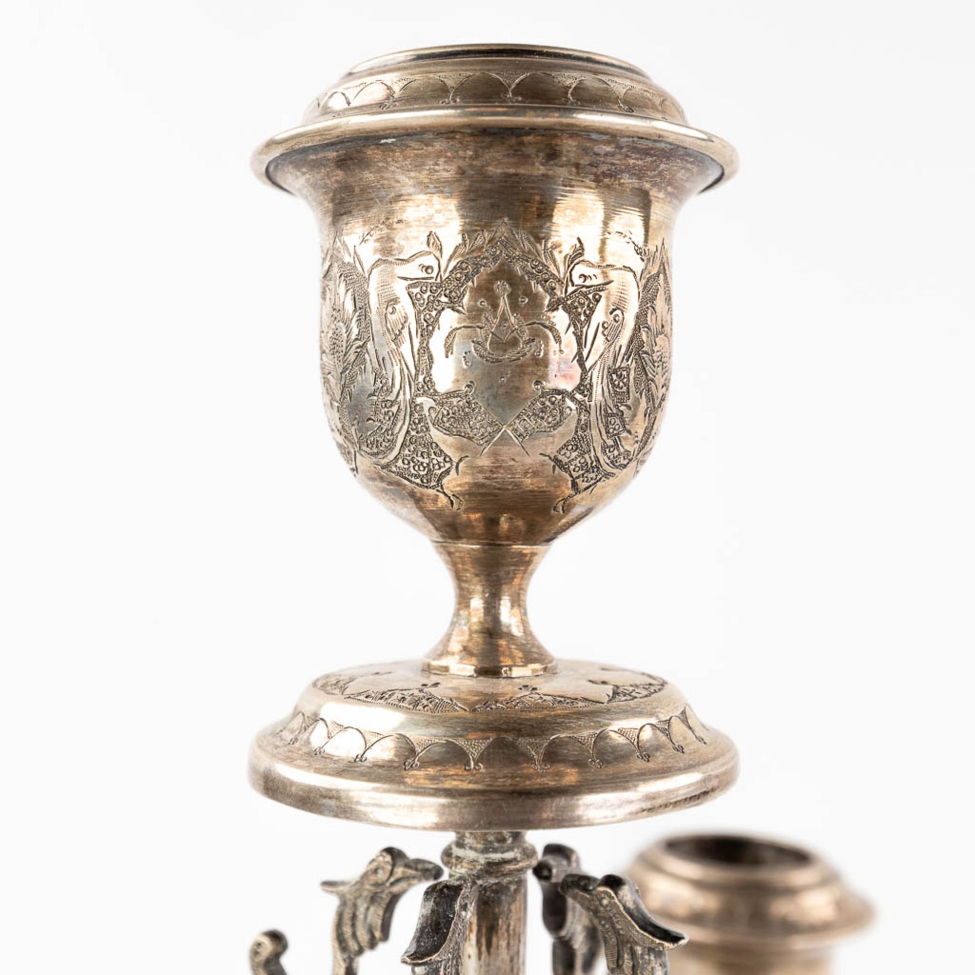 A pair of candelabra, silver, probably Middle-East. 3,650g. - Image 8 of 14