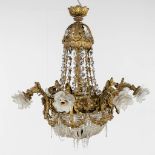 A large chandelier 'Sac ˆ Perles', bronze and glass. Circa 1900. (H: 100 x D: 100 cm)