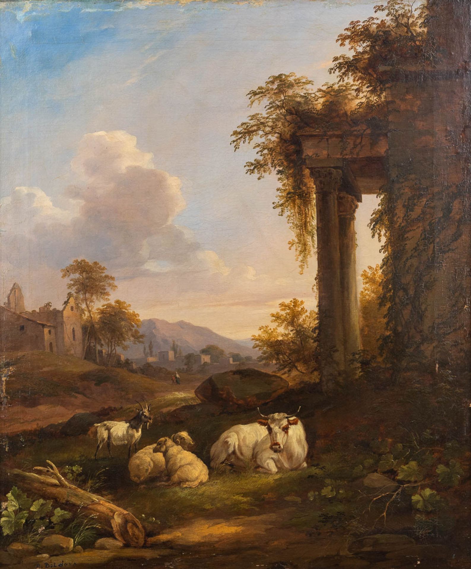 Albertus Gerardus BILDERS (1838-1865)(attr.) 'Landscape with cows' oil on canvas. (W: 63 x H: 76 cm)