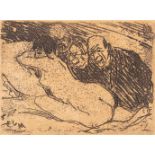 Eugeen VAN MIEGHEM (1875-1930) 'Trois épieurs' an etching, 1922. (W: 9,8 x H: 7,1 cm)