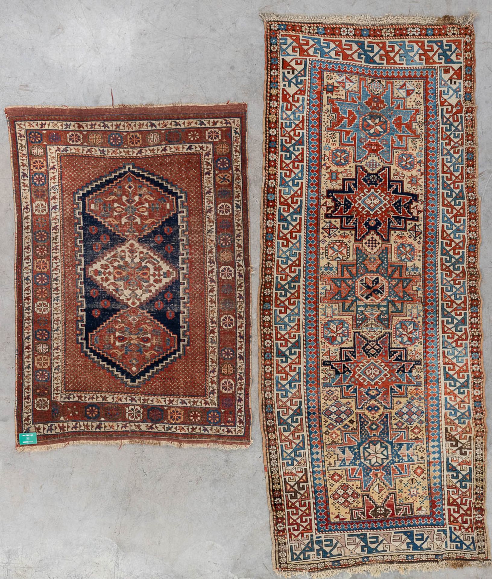 A collection of 2 Oriental hand-made carpets. Probably Caucasian. (L: 277 x W: 115 cm) - Image 2 of 12