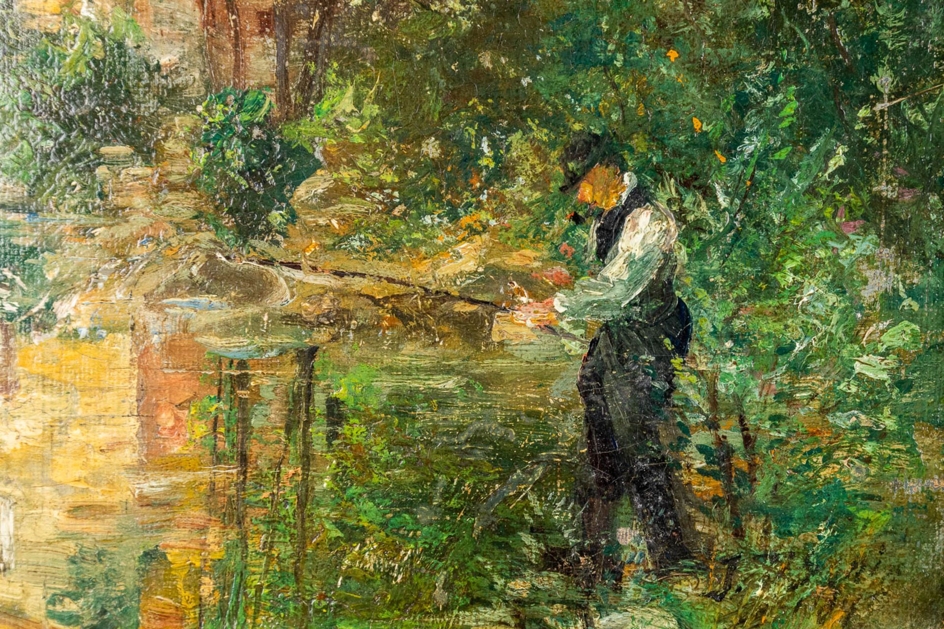 A painting, 'The Fisherman', illegibly signed. Oil on canvas. (W: 32 x H: 26 cm) - Image 4 of 12