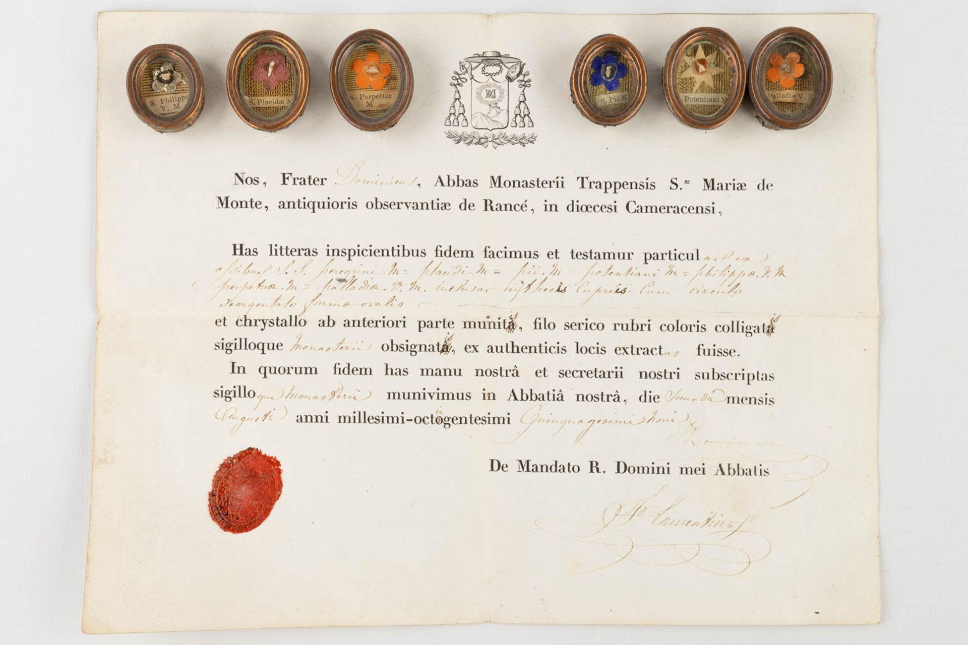 A collection of 6 sealed theca's with relics by S. Philippa V.M. Potentiani M. S. Pii. M. S. Placida - Image 4 of 5