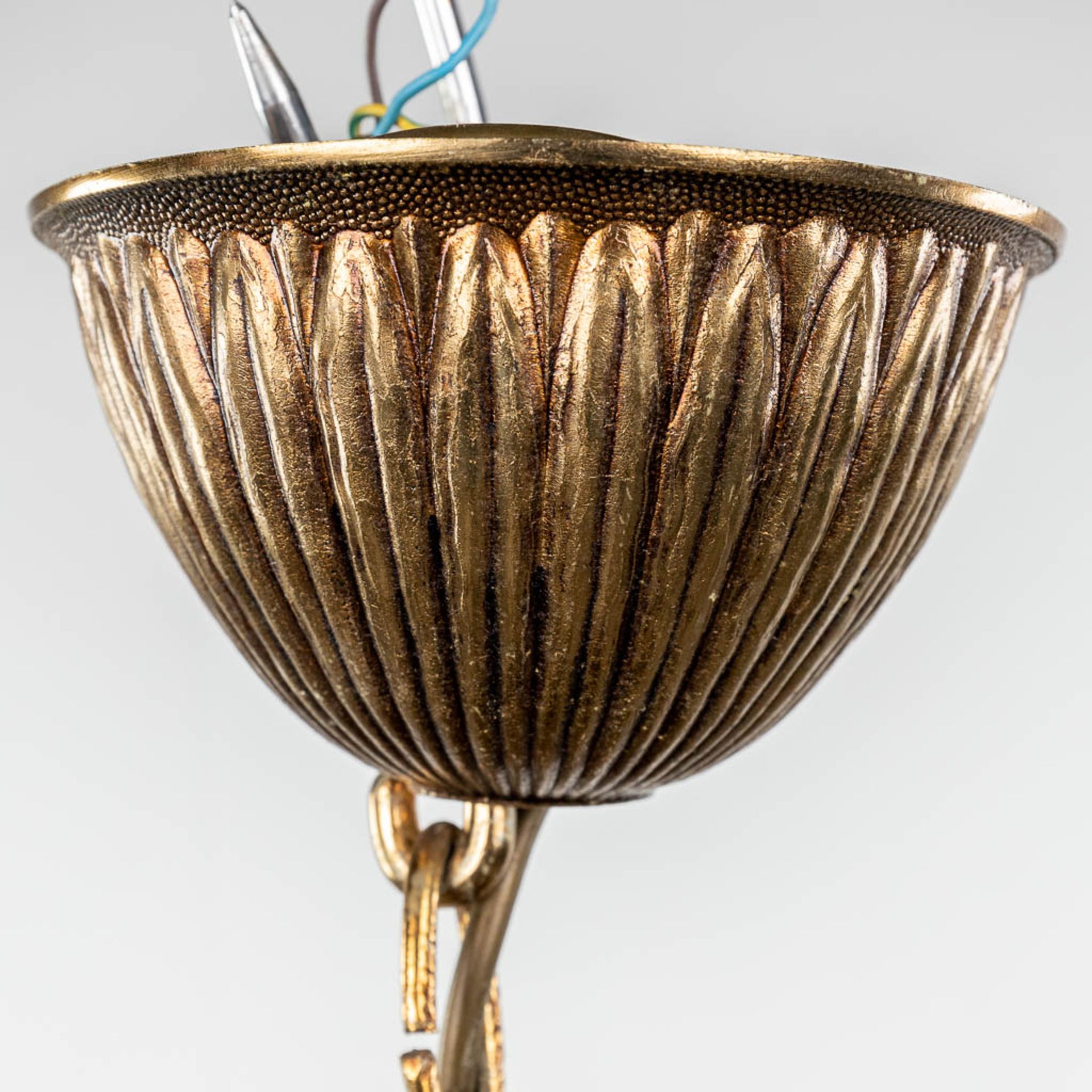 A chandelier, brass with glass shades. Circa 1970. (H: 85 x D: 85 cm) - Image 10 of 10