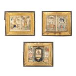 A collection of 3 religious frames, with agnus dei, santjes. (W: 45 x H: 38 cm)