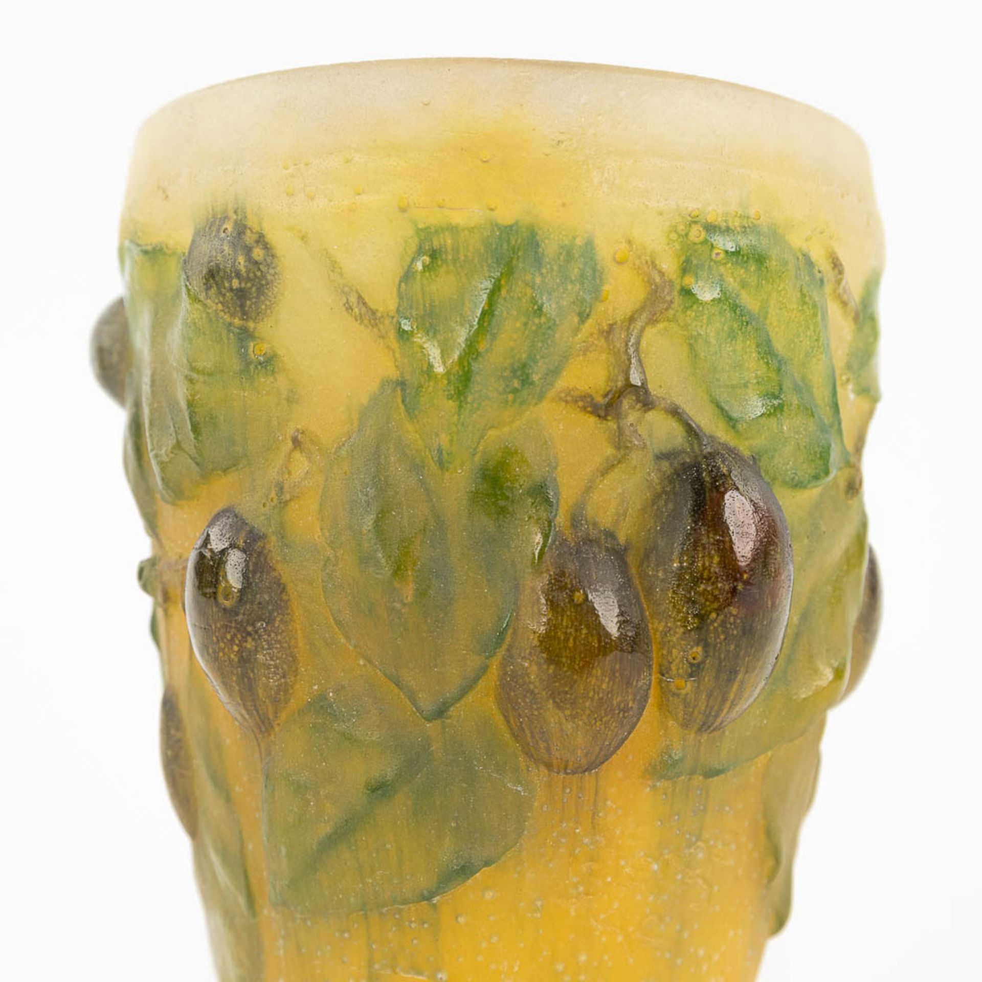 Amalric WALTER &amp; Henry BERGE (XIX-XX) 'Plum Vase' pate de verre. (H: 20 x D: 12 cm) - Image 9 of 14