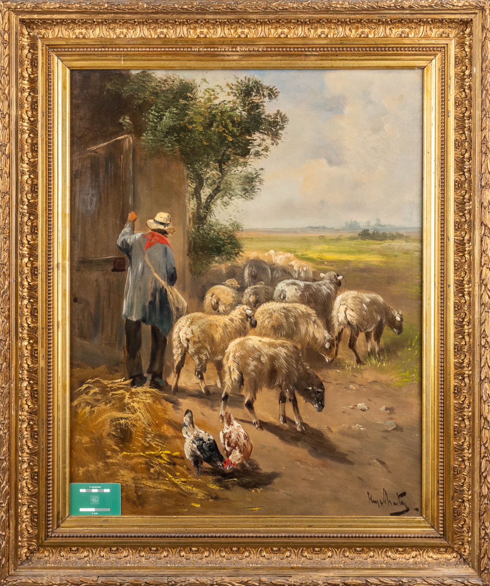 Henry SCHOUTEN (1857/64-1927) 'Sheep herder' oil on canvas. (W: 60 x H: 75 cm) - Image 2 of 8