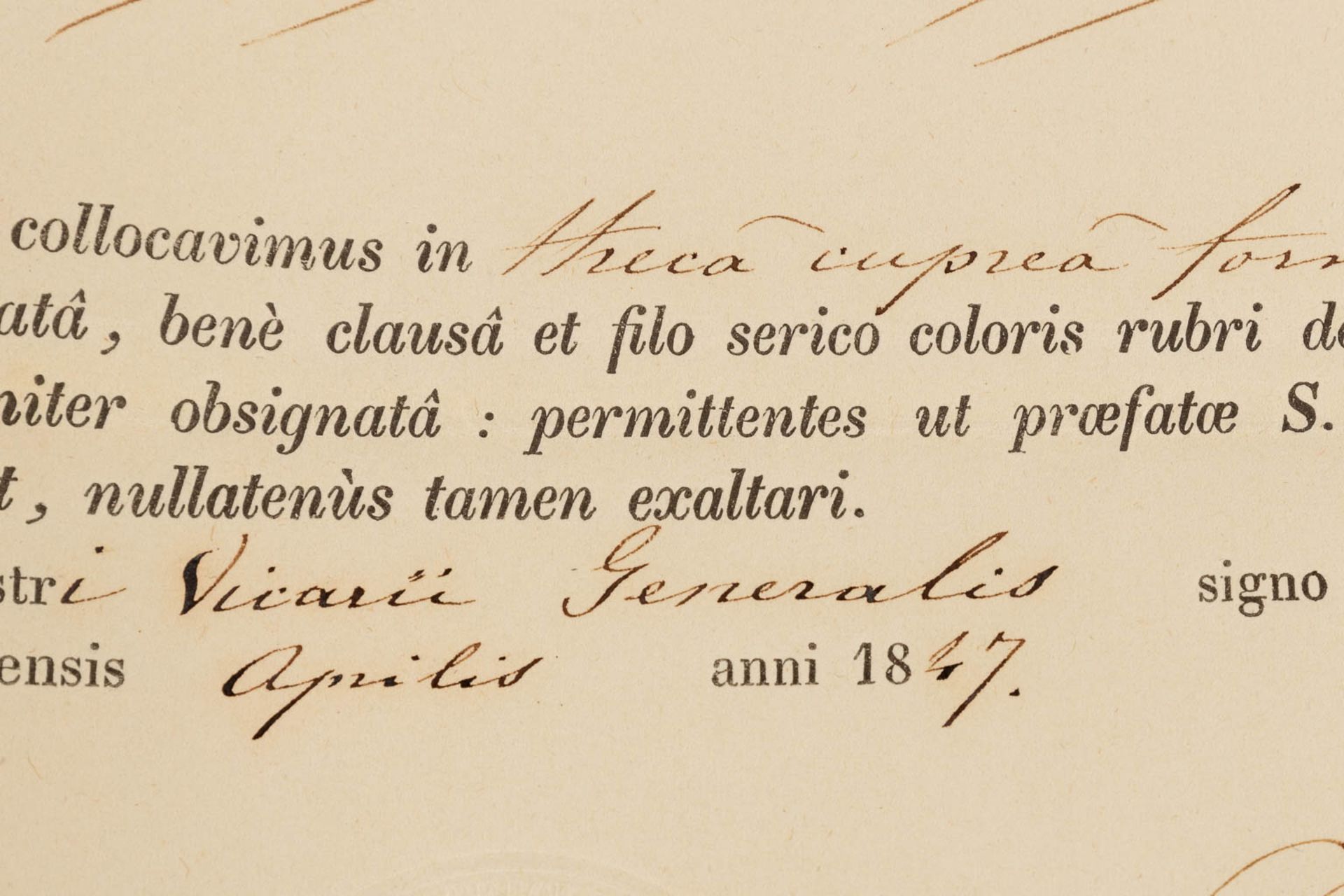 A sealed theca with a relic Ex Ossibus Antonii Patavini Confessoris, Anthony of Padua. (D: 3,6 cm) - Image 5 of 6