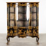 A display cabinet with Chinese decor. 20th century. (L: 45 x W: 132 x H: 168 cm)
