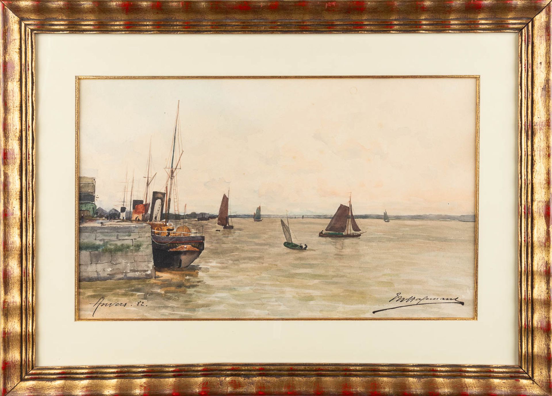 Maurice HAGEMANS (1852-1917) 'Scheldekaai Antwerp' watercolour on paper. 1882. (W: 50 x H: 30 cm) - Image 3 of 8