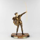 A statue of Robin Hood, spelter on an onyx base. Art deco style. (L: 20,5 x W: 40 x H: 76 cm)
