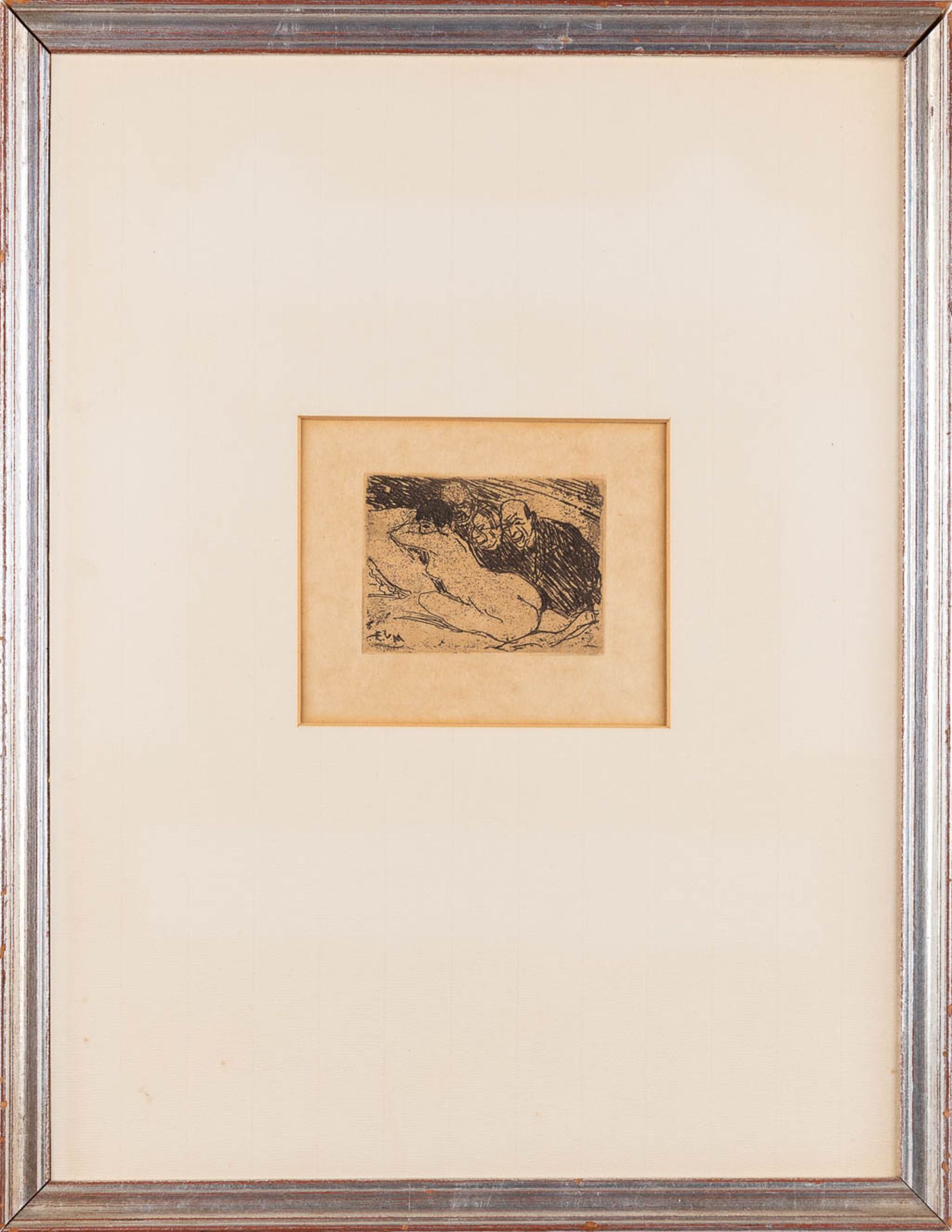Eugeen VAN MIEGHEM (1875-1930) 'Trois épieurs' an etching, 1922. (W: 9,8 x H: 7,1 cm) - Image 3 of 6