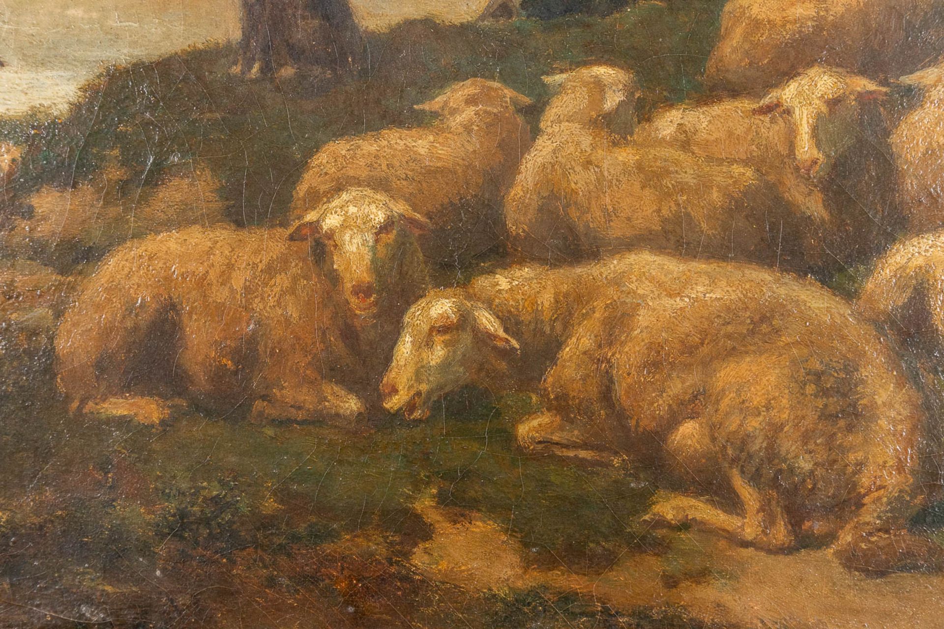Edouard WOUTERMAERTENS (1819-1897) 'Sheep and shepperd', oil on canvas. (W: 50 x H: 30 cm) - Image 5 of 8