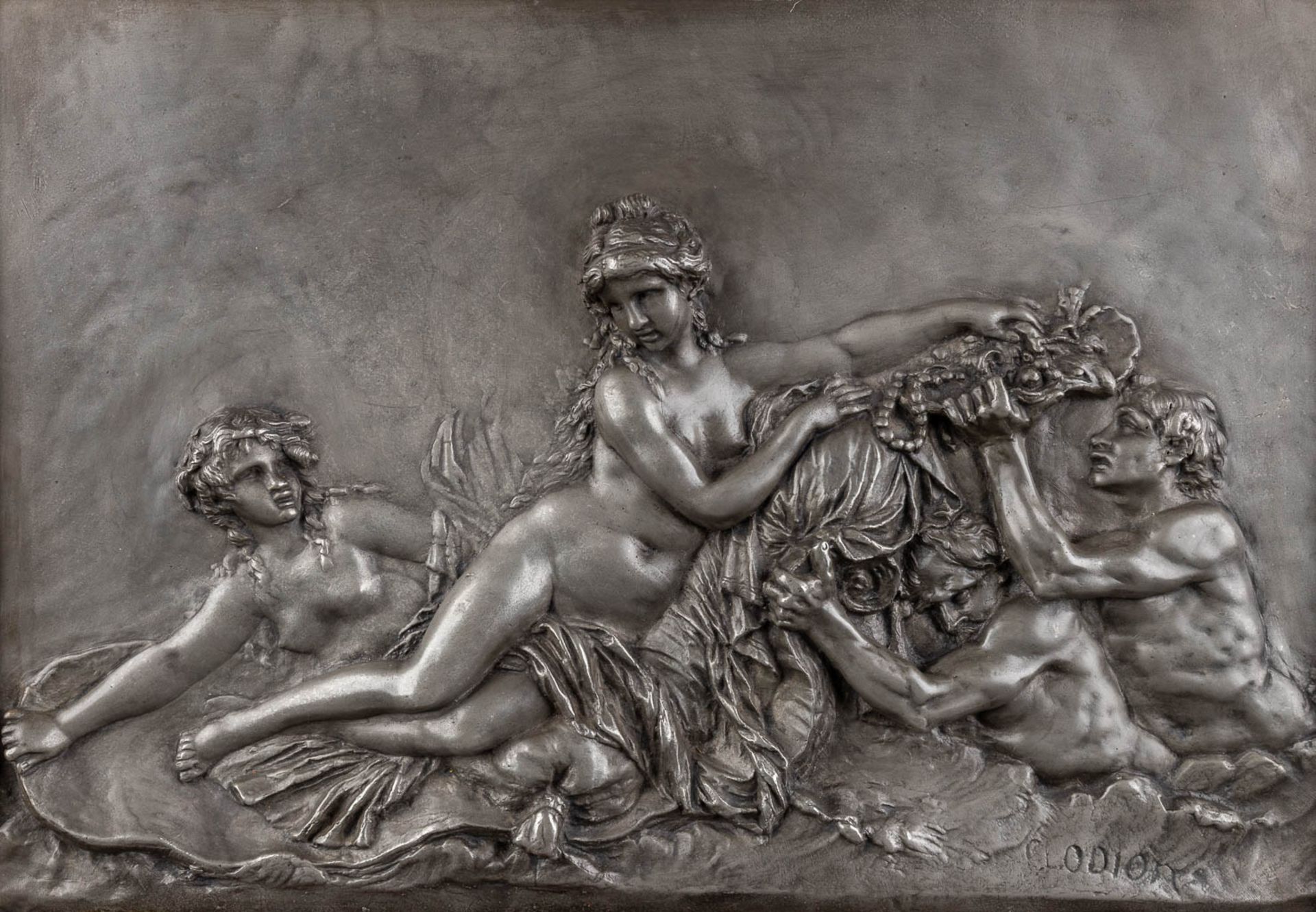 CLODION (1738-1814) 'Bacchantes' a bas relief, tin. Circa 1920. (W: 47 x H: 32 cm)