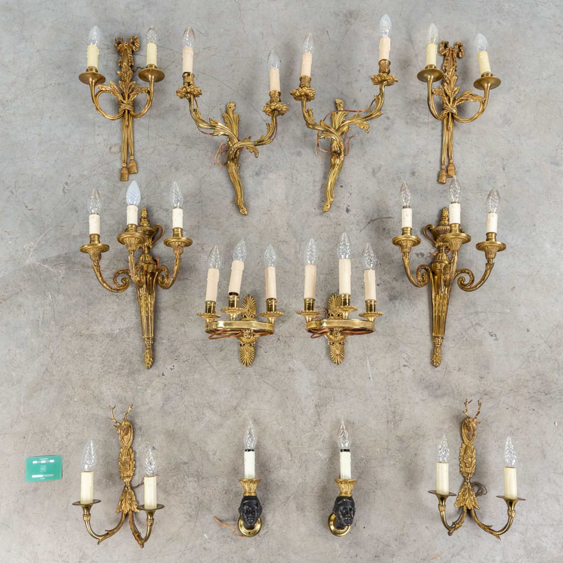 A collection of 6 pairs of wall lamps in Louis XVI, Louis XV and empire style. 20th century. (H: 42 - Image 2 of 16