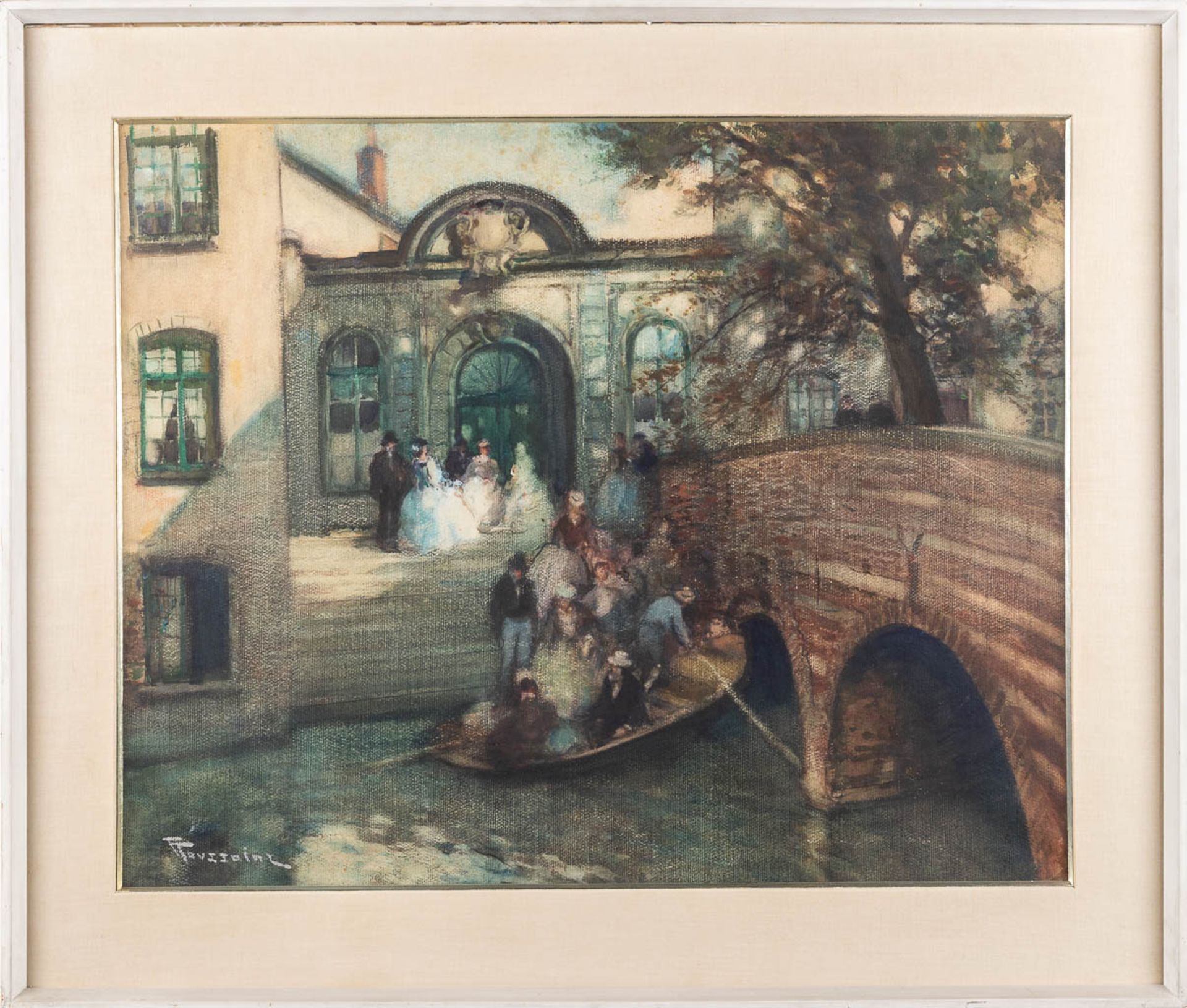 Fernand TOUSSAINT (1873-1955/56) 'Wedding boatride' mixed media on board. (W: 80 x H: 65 cm) - Image 3 of 7