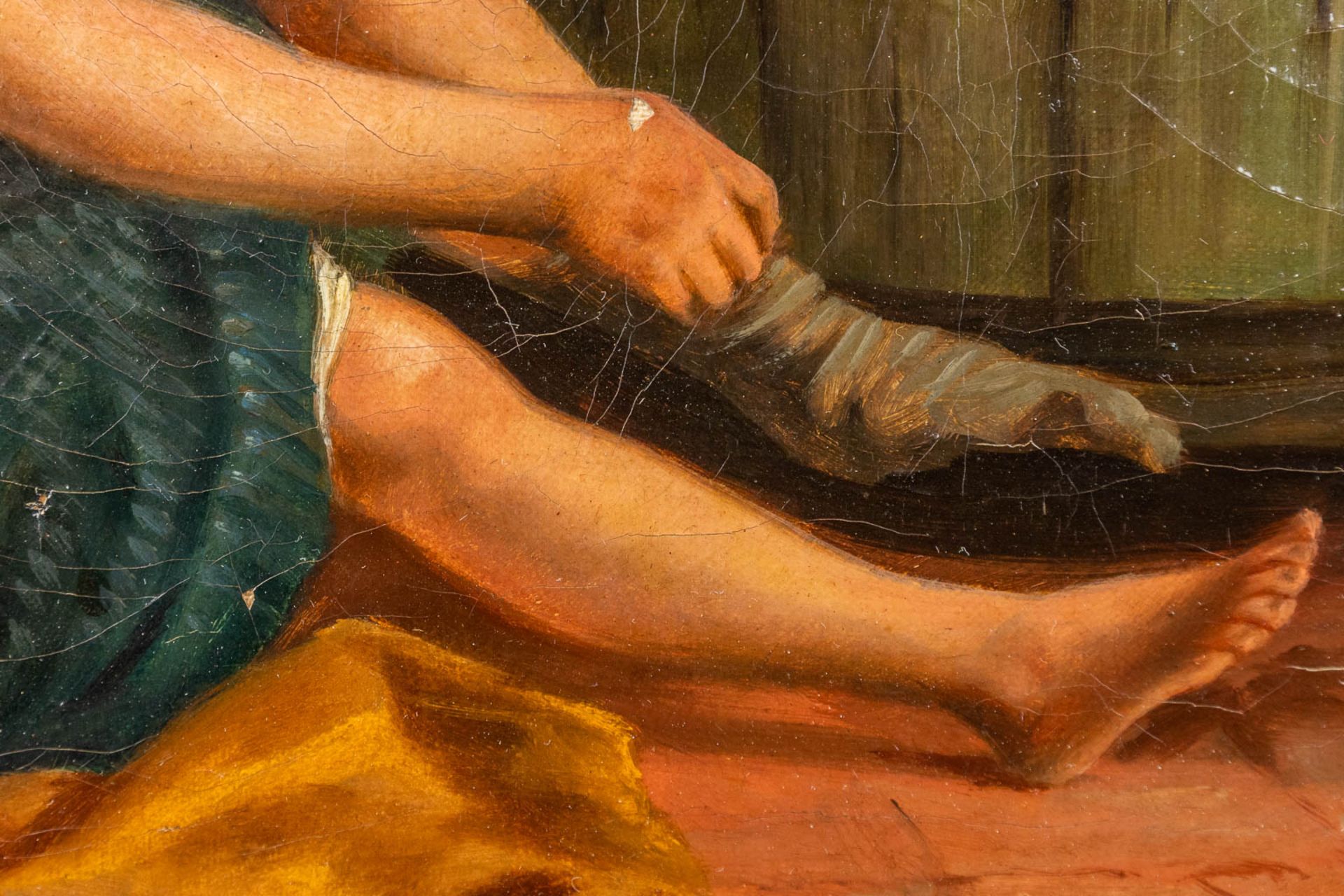 Corneille DEBIE (XIX) 'Bathing time' oil on canvas. (W: 45 x H: 34 cm) - Image 6 of 11