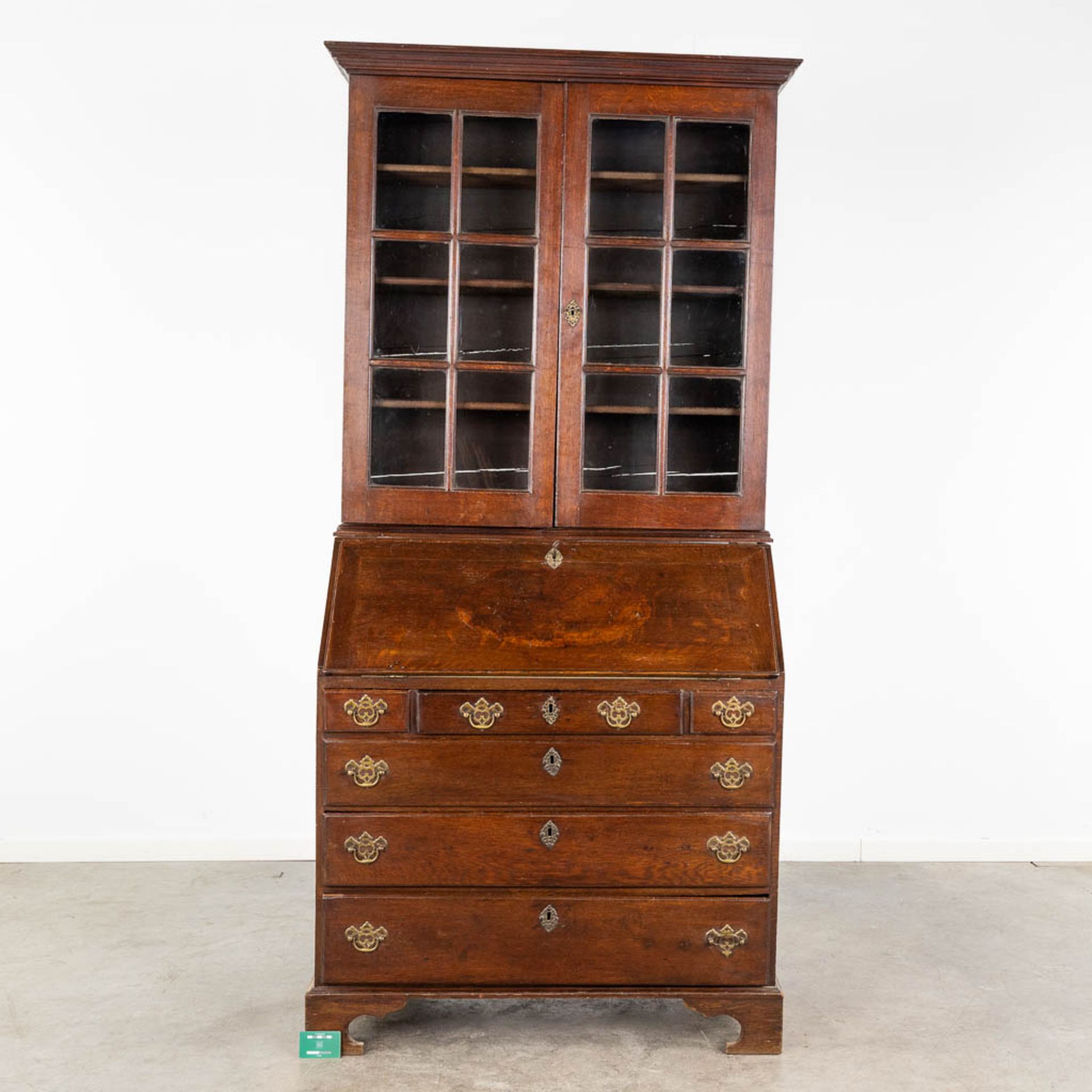 A secretaire with a display cabinet/library, oak, 19th C. (L: 98 x W: 57 x H: 212 cm) - Image 2 of 14