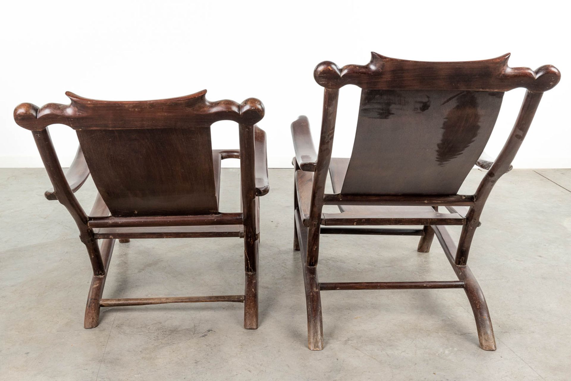 A pair of Chinese hardwood armchairs. (L: 100 x W: 57 x H: 78 cm) - Image 5 of 8