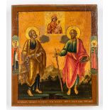 An antique Eastern-European icon. Image of Petrus and Paul, dated 1834. (W: 31,1 x H: 36 cm)