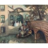 Fernand TOUSSAINT (1873-1955/56) 'Wedding boatride' mixed media on board. (W: 80 x H: 65 cm)